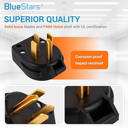 Miniatura 4 de BlueStars NEMA 14-30P y 14-50P Enchufe de ángulo de hoja recta intercambiable, 30/50A 125/250V 3 polos 4 cables utilizados para rangos de secadores