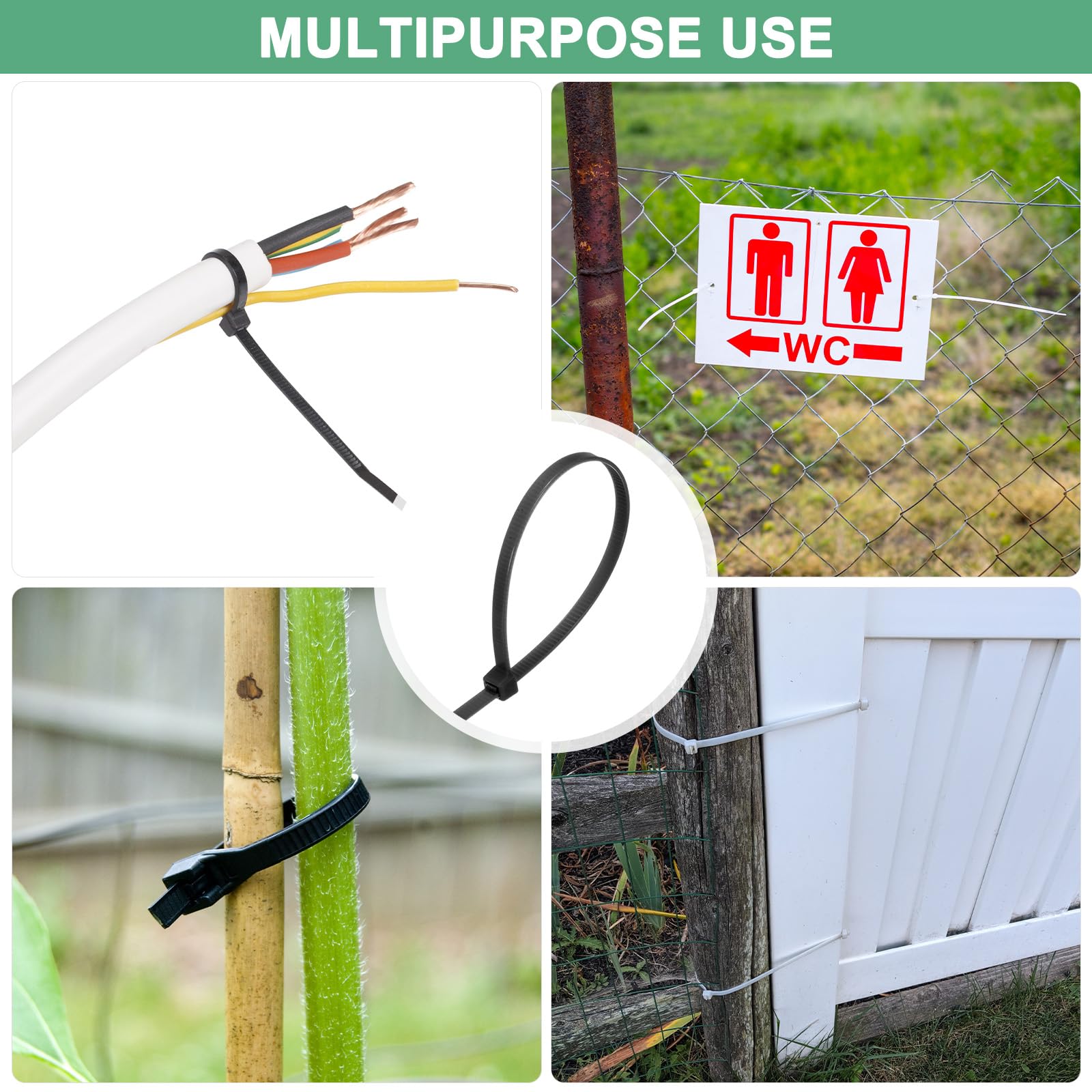 M METERXITY Paquete de 1000 Bridas de Nylon de 16" 49 Libras Bridas de Cable de Nylon Autoajustables para Uso en Interiores/Exteriores/Hogar/Oficina/Jardín/Taller/Para Asegurar [Negro]
