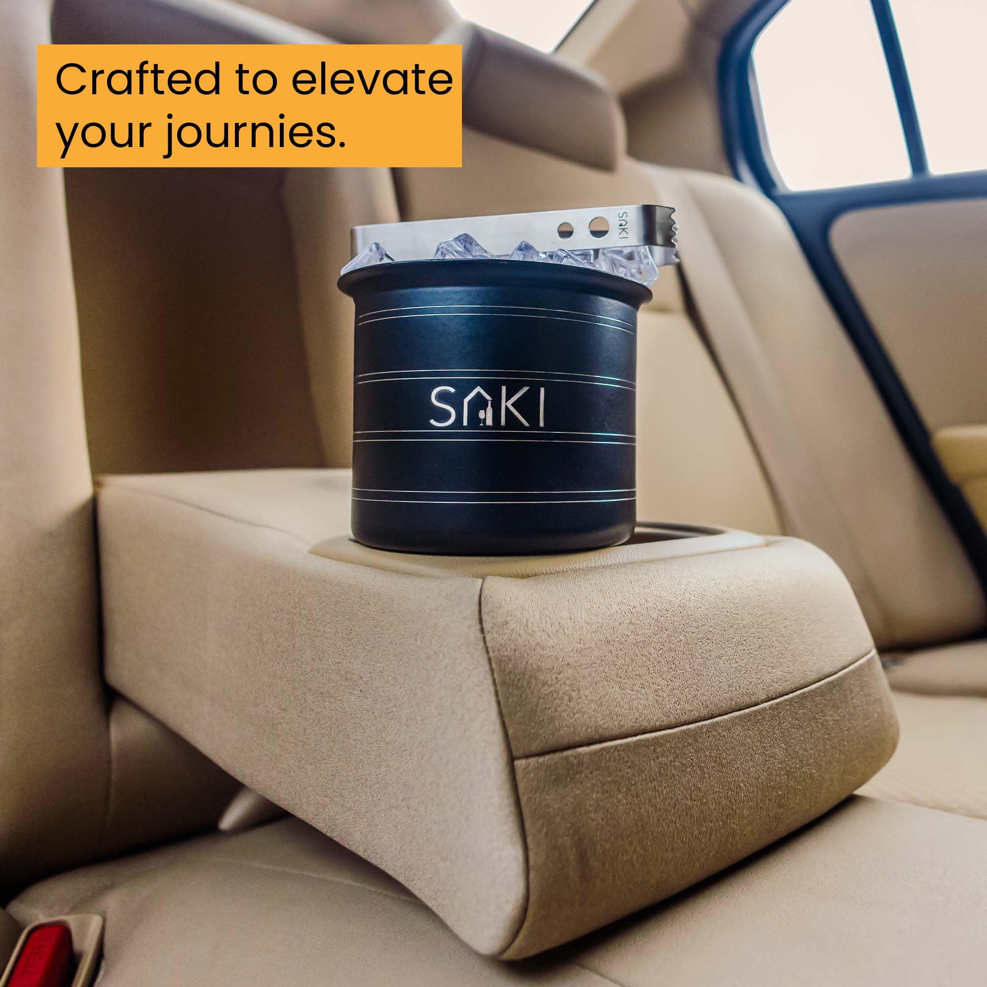 SAKI |Stainless Steel Double Ring Mini Ice Bucket with Tong | Gun Metal Ring Design | Upto 1000mL Storage Capacity 2