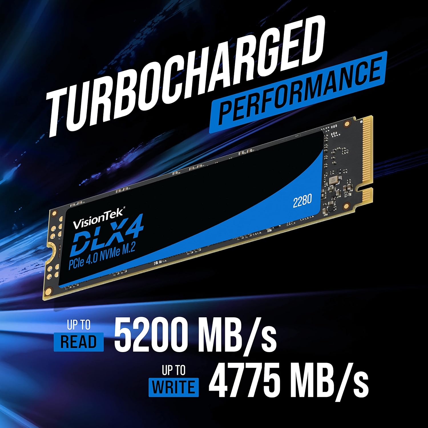 VisionTek 2280 M.2 DLX4 SSD - 512GB - PCIe Gen 4.0 x4 NVMe - 5200MB/s Read, 4775MB/s Write – Laptops, Gaming PCs, Compatible Consoles