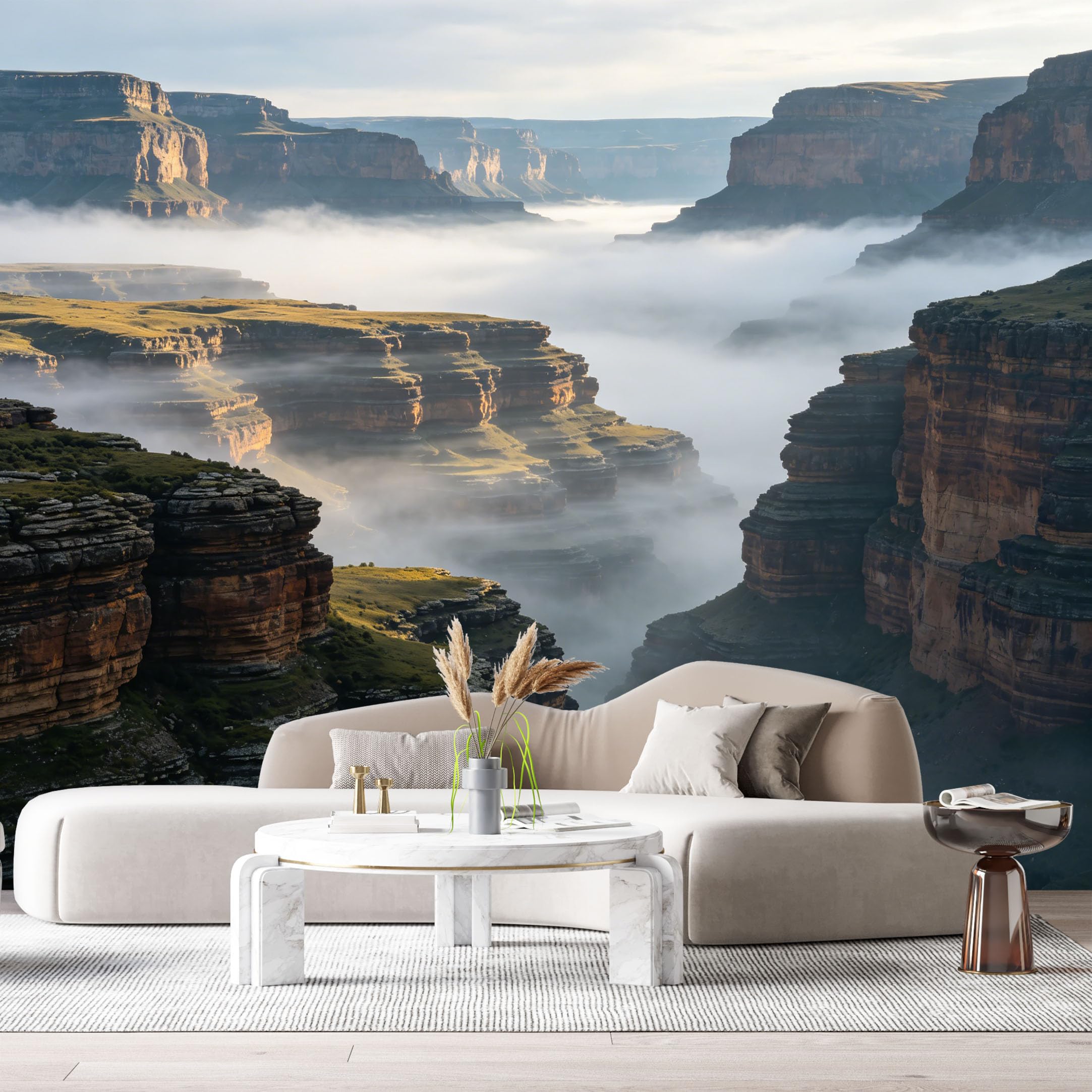 Custom Size Wall Murals Canyon Landscape Mountain Mist Valley Sunrise SelfAdhesive Wall Fabric Removable Large Wallpaper for Photo Living Room