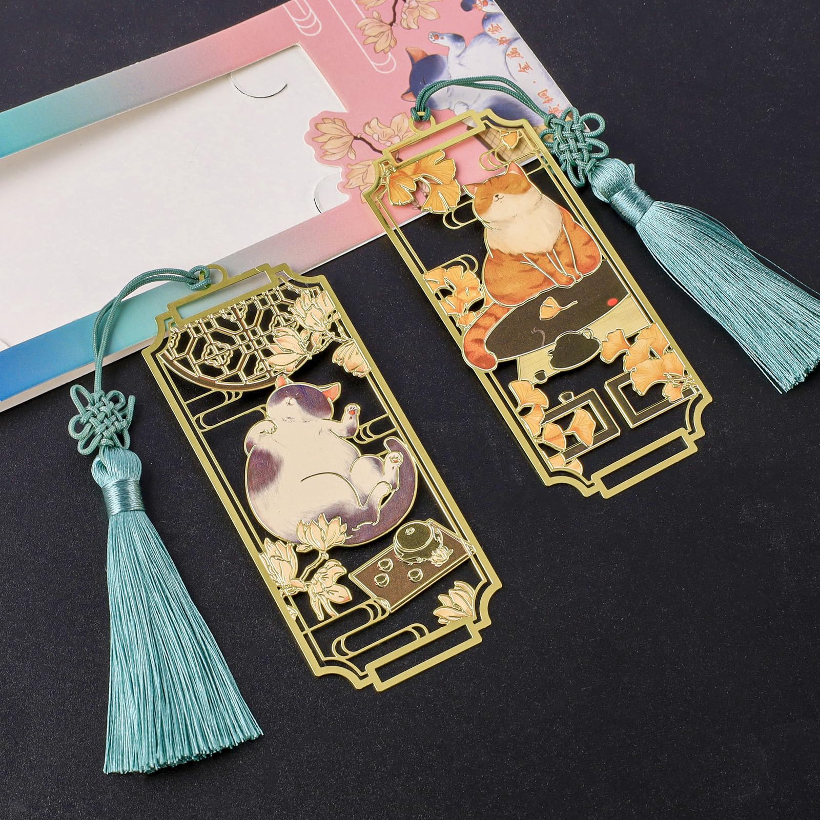 Segnalibri Gatto In Metallo Con Nappa - 2 Pezzi, Design Carino, Regalo Per Lettori E Amanti Dei Gatti - Foto 6