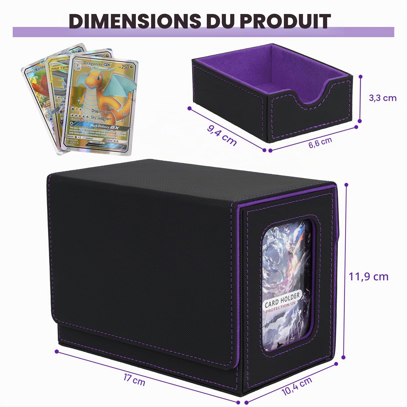 Boîte de rangement de grande capacité pour cartes MTG Commander, boîte de rangement pour cartes à collectionner avec côté transparent et bac à dés, vitrine pour cartes TCG, peut contenir 150
