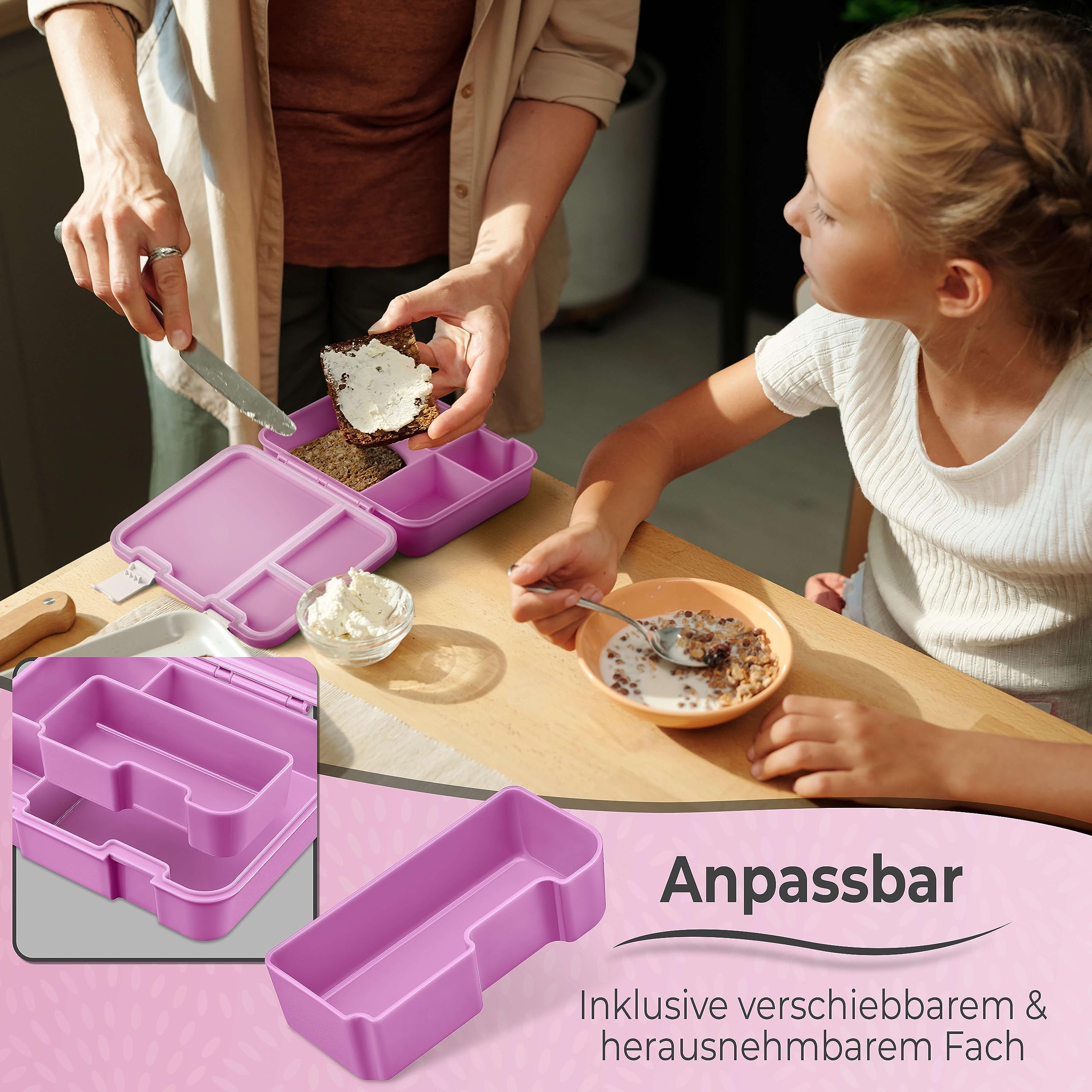 My Vesperbox® Brotdose für Kinder mit Fächern [JIN] - Lunchbox mit Trennfächern - Bento Box - Jausenbox - Brotzeitbox für Schule & Kindergarten - Vesperdose für Jungen & Mädchen
