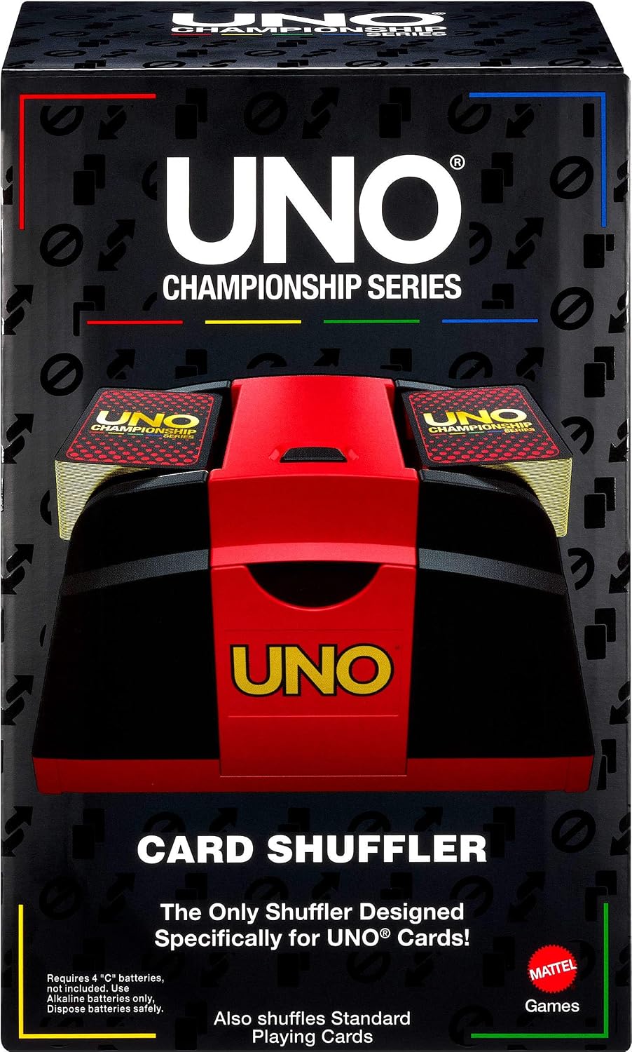 Mattel Games UNO Championship Series Card Shuffler for UNO Cards and Compatible with Standard Decks, Push-Button, Shuffles up to 224 Cards | Shuffle UNO and Standard Decks, Easy Push-Button Activation, Shuffles up to 224 Cards
