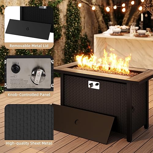 Miniatura 4 de JAMFLY Mesa para fogata de propano para exteriores de 45 pulgadas con tapa, fogatas de gas de 50,000 BTU para patio exterior con rocas de lava,