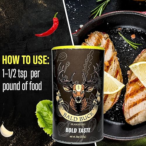 Vista 3 de Bald Buck Paquete de 2 condimentos, 8 onzas (1 sabor audaz + 1 quema lenta) condimento para pollo BBQ Rib Rub Condimento y frote para barbacoa