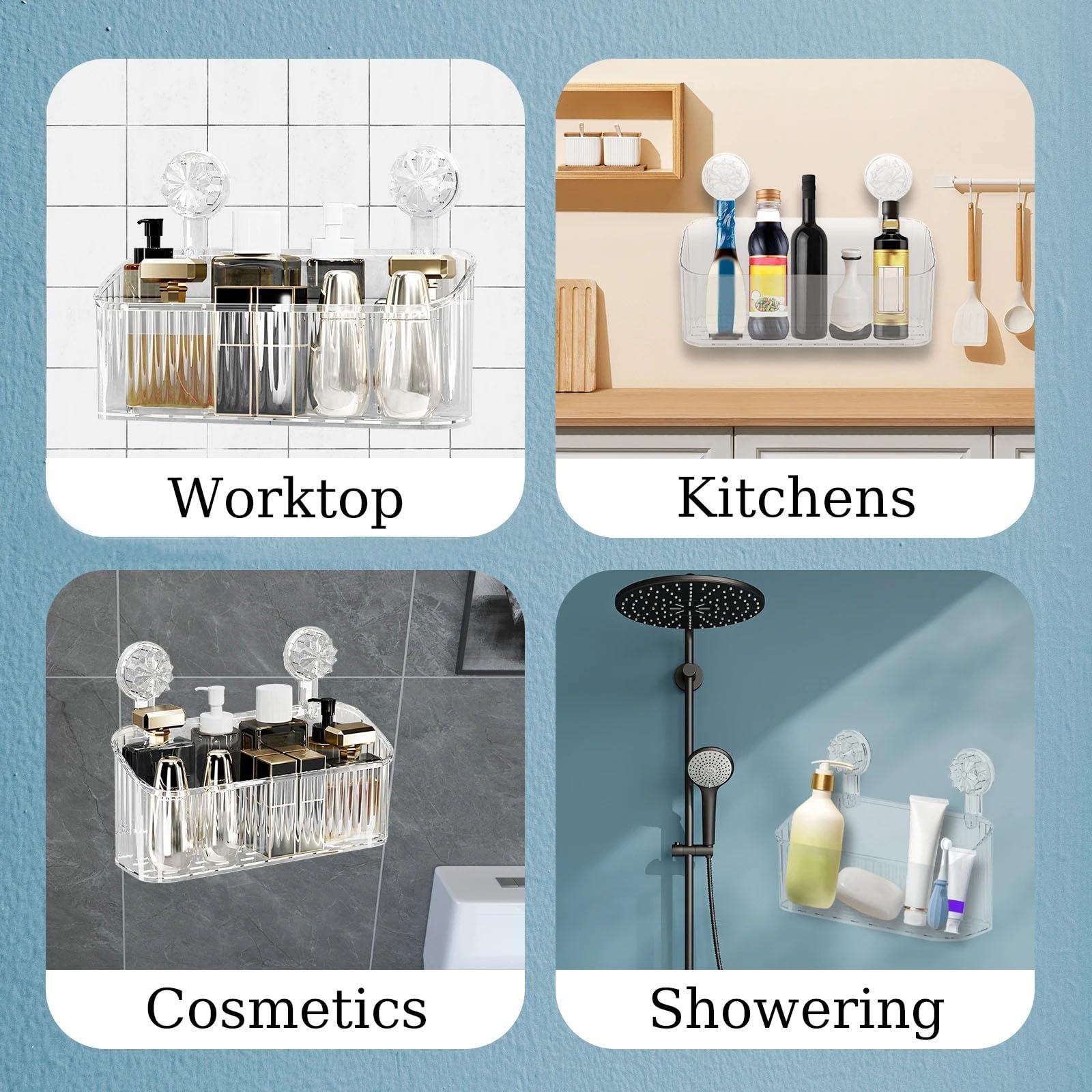 Transparentes Gletschermuster Saugnapf Regal, Abnehmbarer Dusch Saugnapf Regalkorb eine Sekunde Installation Saugnapf Badezimmer Duschaufbewahrungs Organizer(E)