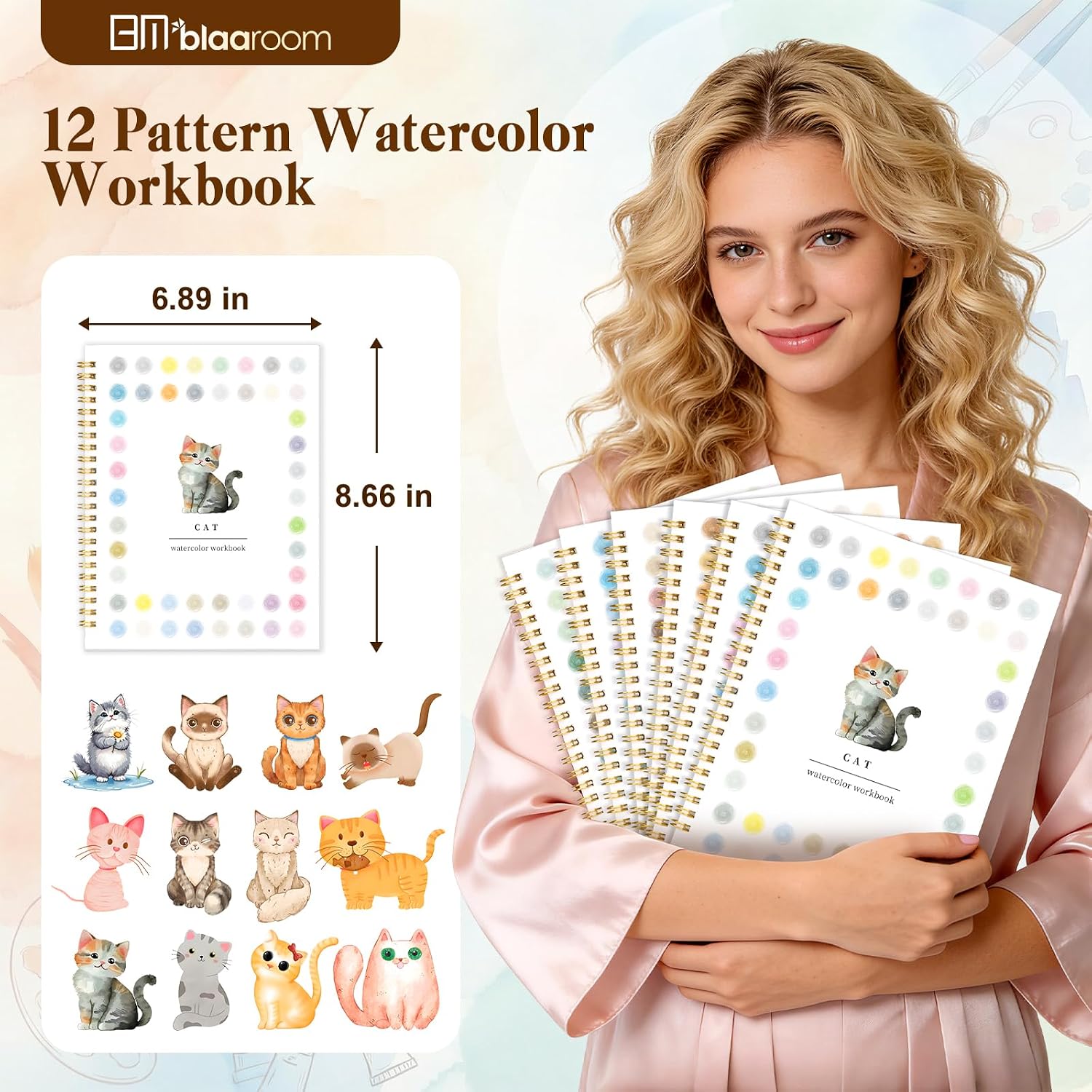 Watercolor Workbook for Adults, Beginner Friendly Water Coloring Book 12 Different Cat Patterns Sketch Illustration Water Color Painting Book for Art Practice Gift