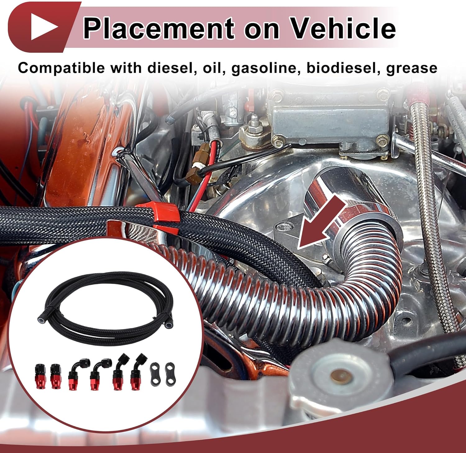 AN6 Fuel Line Kit 5.01ft Vacuum Hose Automotive Fuel Hose with Adapter Pipe Clamp 1 Set