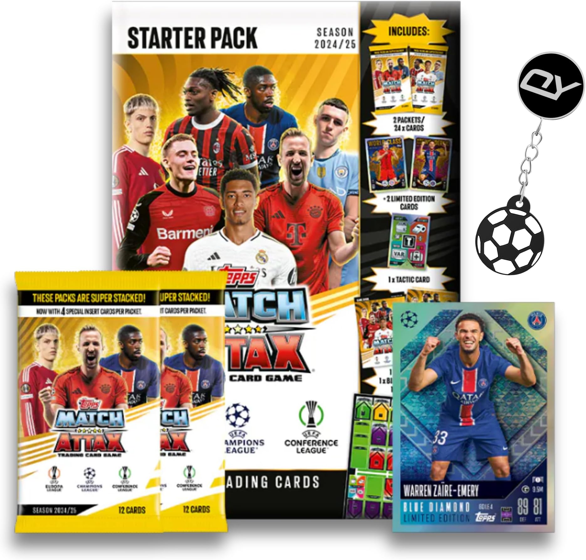 Match Attax 24/25 Starter Pack - Soccer Cards 2024-2025 Bundle with Topps Soccer Cards, Premier League Soccer Cards & Exclusive Football Keyring - Topps Match Attax Soccer Trading Cards