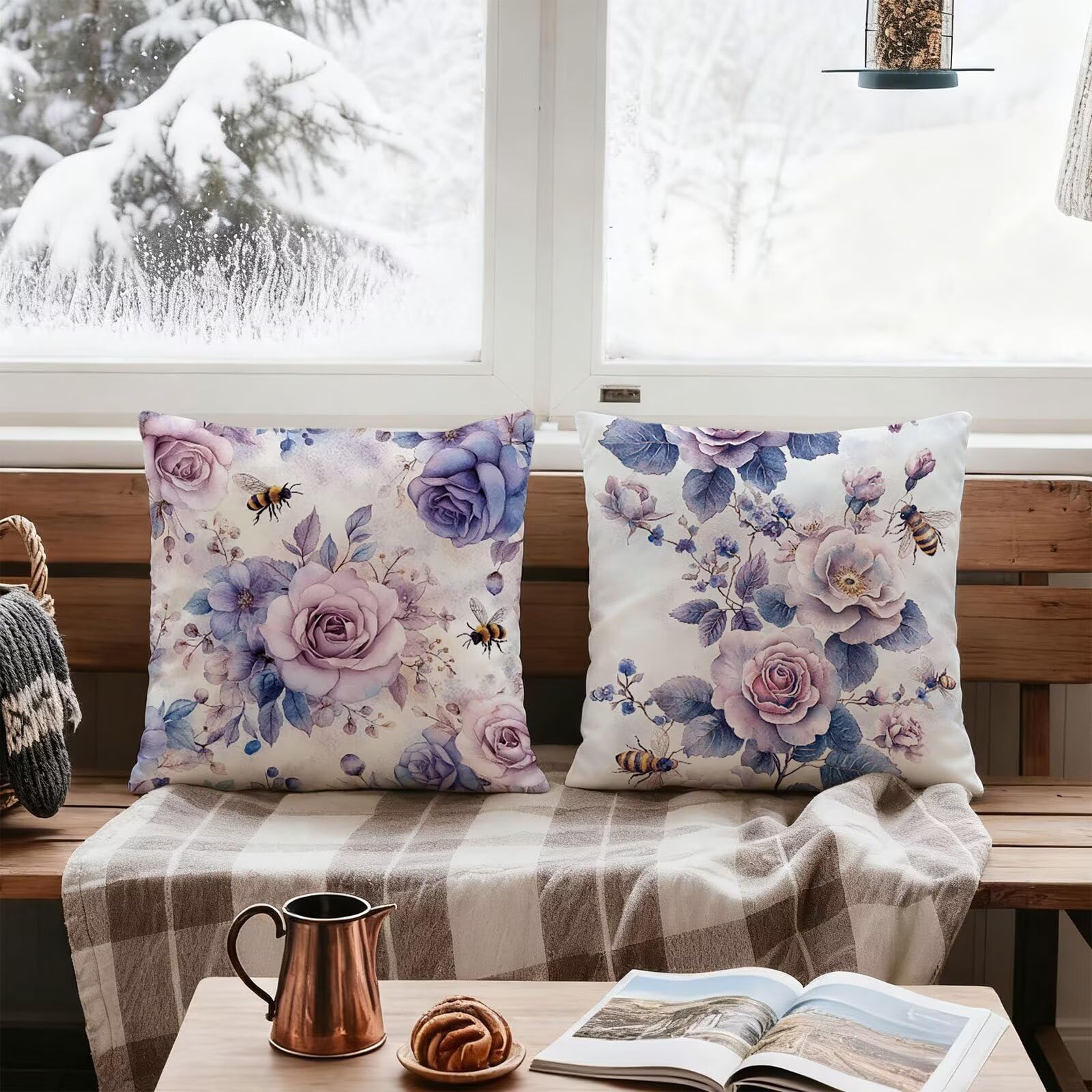Violet Housse Coussin 60x60 Fleur Taie Oreiller 60x60 Lot de 4 Super Doux Protege Oreiller 60 x 60 Decoration Automne Taie D'oreiller Carrées Coussin Canape, pour Maison Chambre Canapé Chaise E - 276