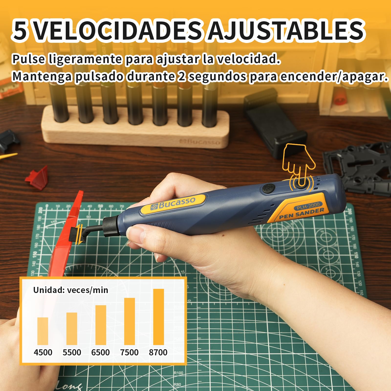 Lijadora bolígrafo inalámbrica, 5 velocidades y carga USB con luz LED, herramienta eléctrica multiusos, mini lijadora eléctrica para lijado, pulido, acabado, manualidades de bricolaje