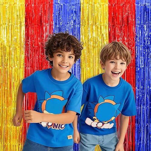 Miniatura 4 de LOLStar Decoraciones de cumpleaños de patas, paquete de 2 suministros para fiesta de cumpleaños dorados, rojos y azules, 3.3 x 6.6 pies, cortinas de