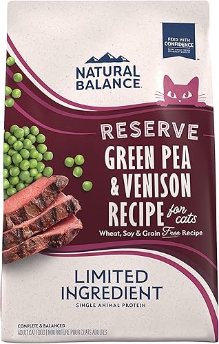 Natural Balance Limited Ingredient Adult Grain Free Dry Cat Food, Reserve Green Pea & Venison Recipe, 4 Pound (Pack of 1)