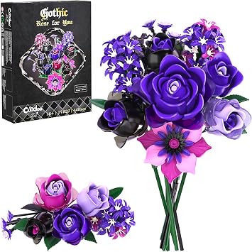 Gothic Rose Bouquet Building Set, Compatible with Lego Flowers, Halloween Botanical Collection for Home Decor, Creative Gifts for Valentines Day,Birthday