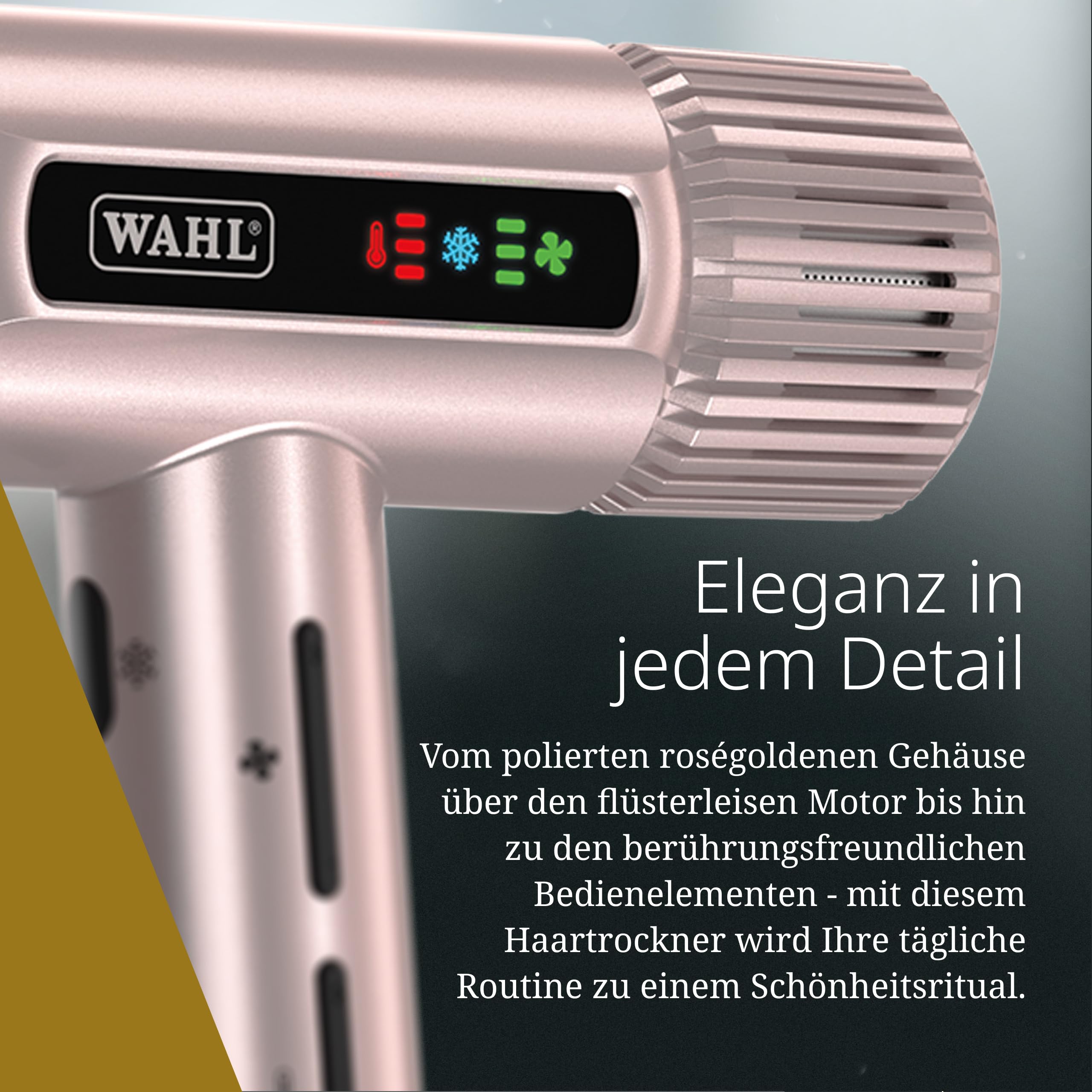 Wahl Vanquish, Professioneller Haartrockner, Rose Gold | Profi-Haartrockner mit FlowControl-Technologie, 1600 W, 101.000 U/min, nur 320 g, ionisch, magnetische Düsen und Diffusor