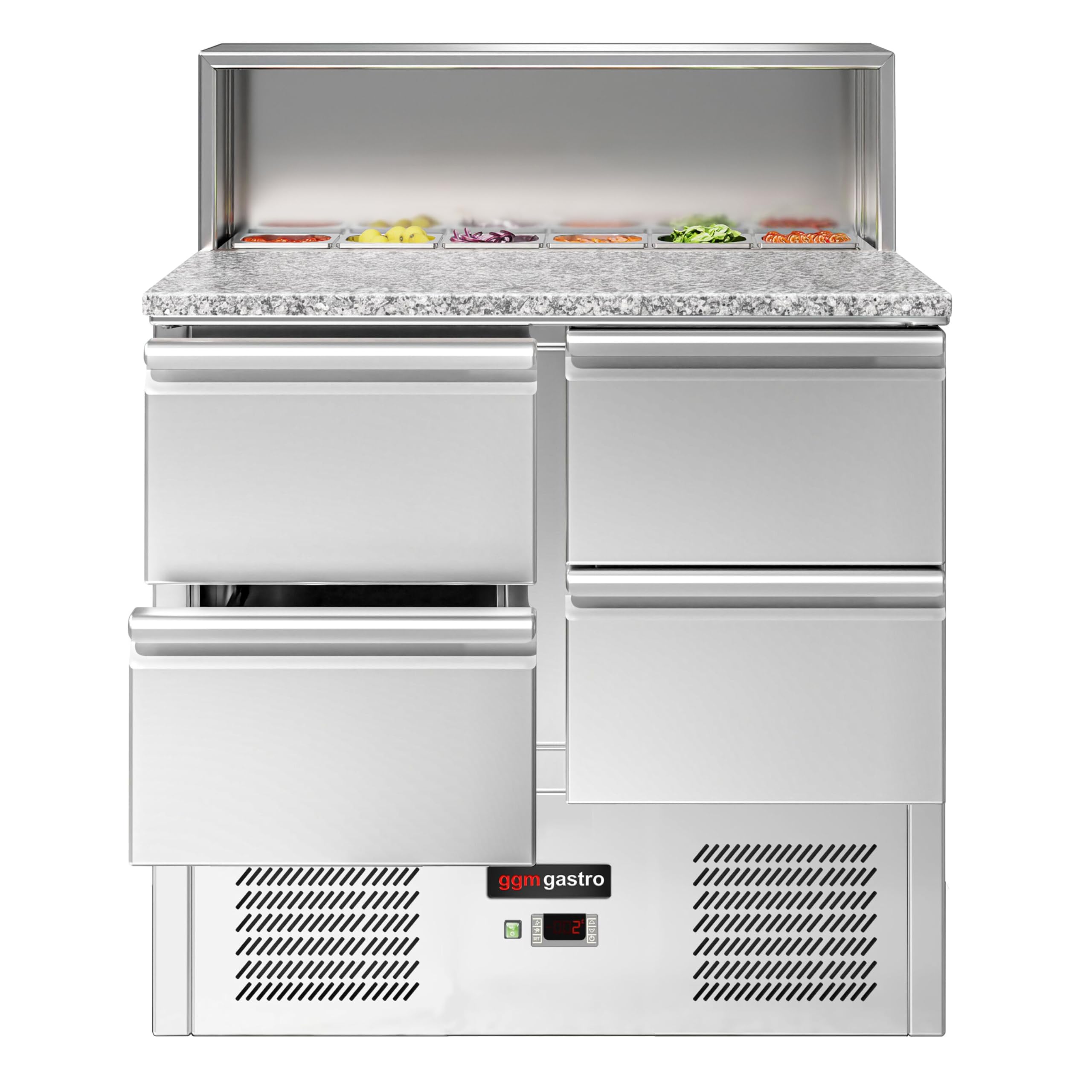 GGM Gastro | SAG97GND#2#SBG1212#07 | Saladette ECO - 903mm - 4 Schubladen - mit Edelstahlaufsatz für 5x GN 1/6