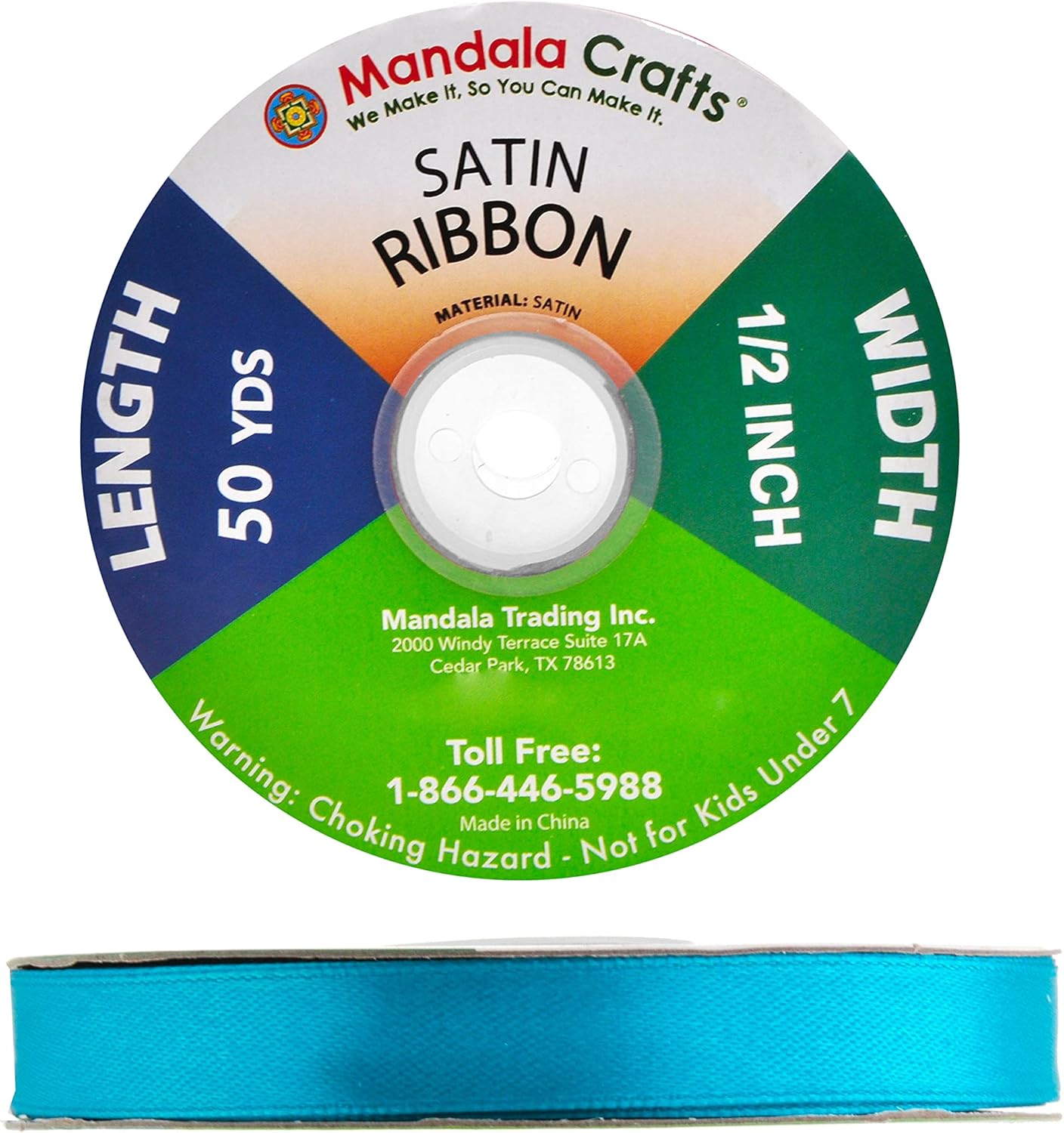 Mandala Crafts Teal Satin Ribbon 1/2 Inch Wide for Crafts