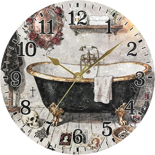Miniatura 54 de JUNZAN Divertido Adorable Gatito en Bañera Relajándose Relojes Redondos de Baño Relojes para la Pared 10 Pulgadas Reloj de Pared Pequeño Casa de