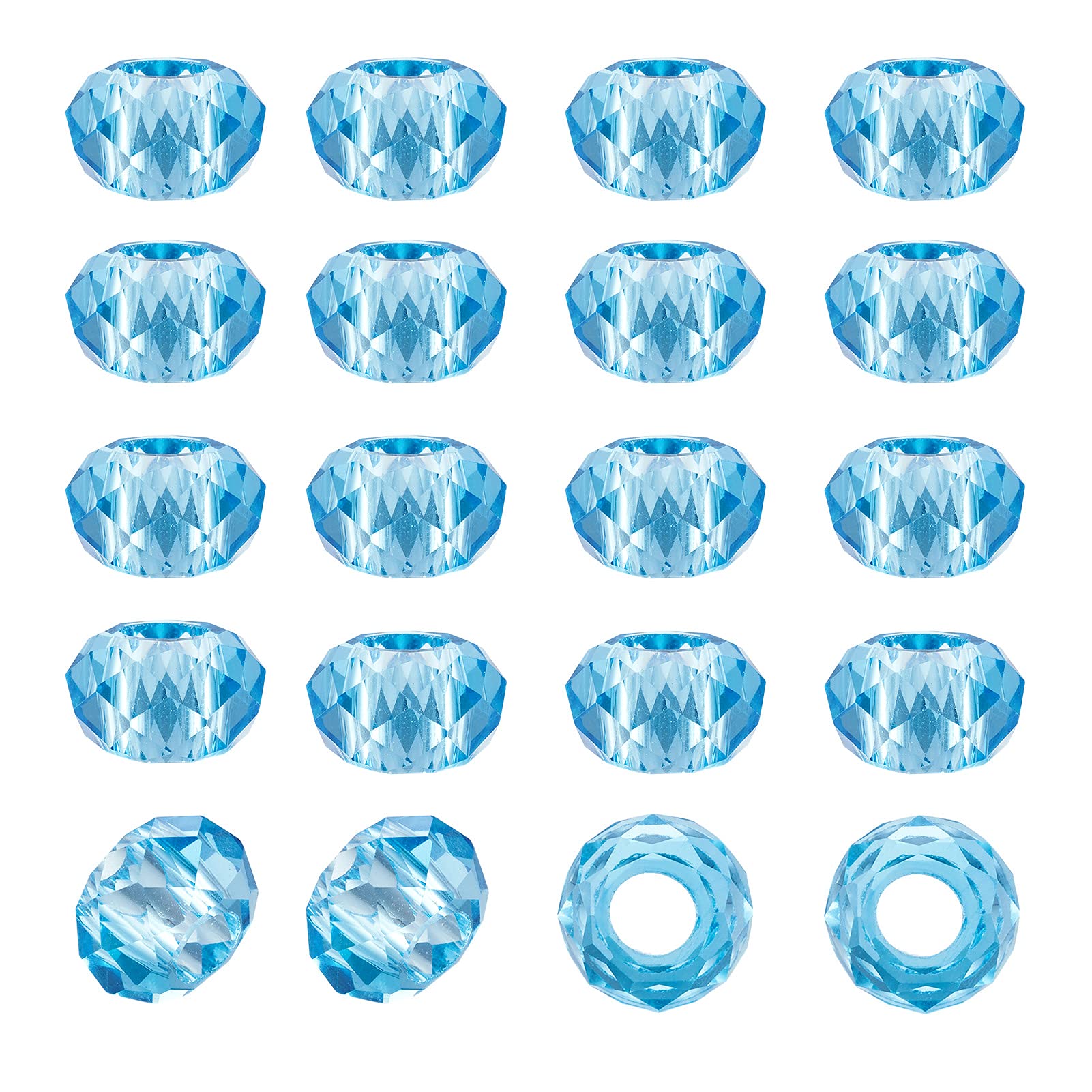 PandaHall 100pcs Large Hole Faceted Glass European Beads 14x8mm Dodger Blue Rondelle Spacer Loose Beads Fit European Snake Chain Charm Bracelets