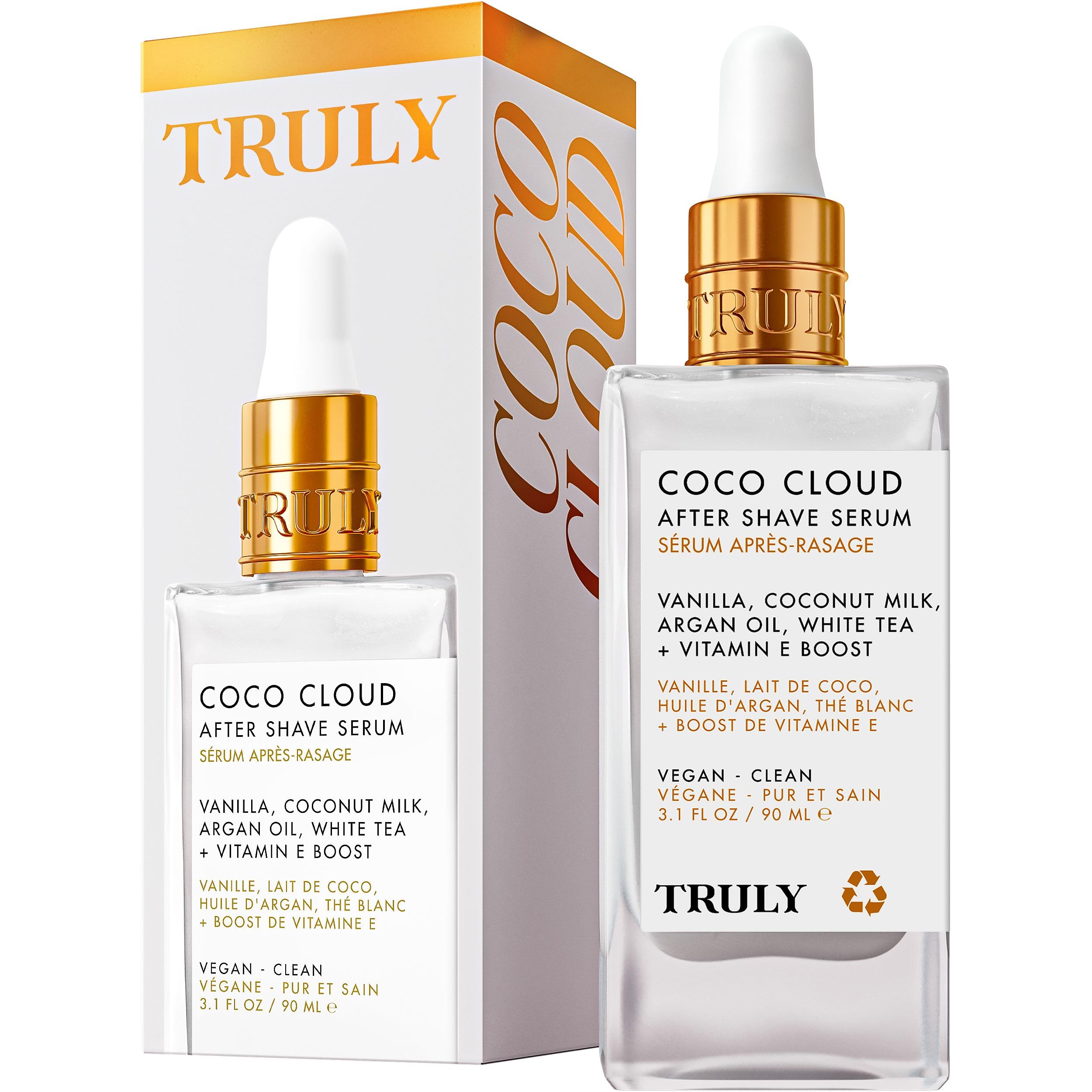 Truly Beauty Coco Cloud After Shave Serum | Post-Shave Treatment | Argan Oil, Vanilla & Coconut | Women's Hydrating Body Serum Helps Prevent Ingrown Hairs | Coconut Vanilla Scent | 3.1 Fl Oz