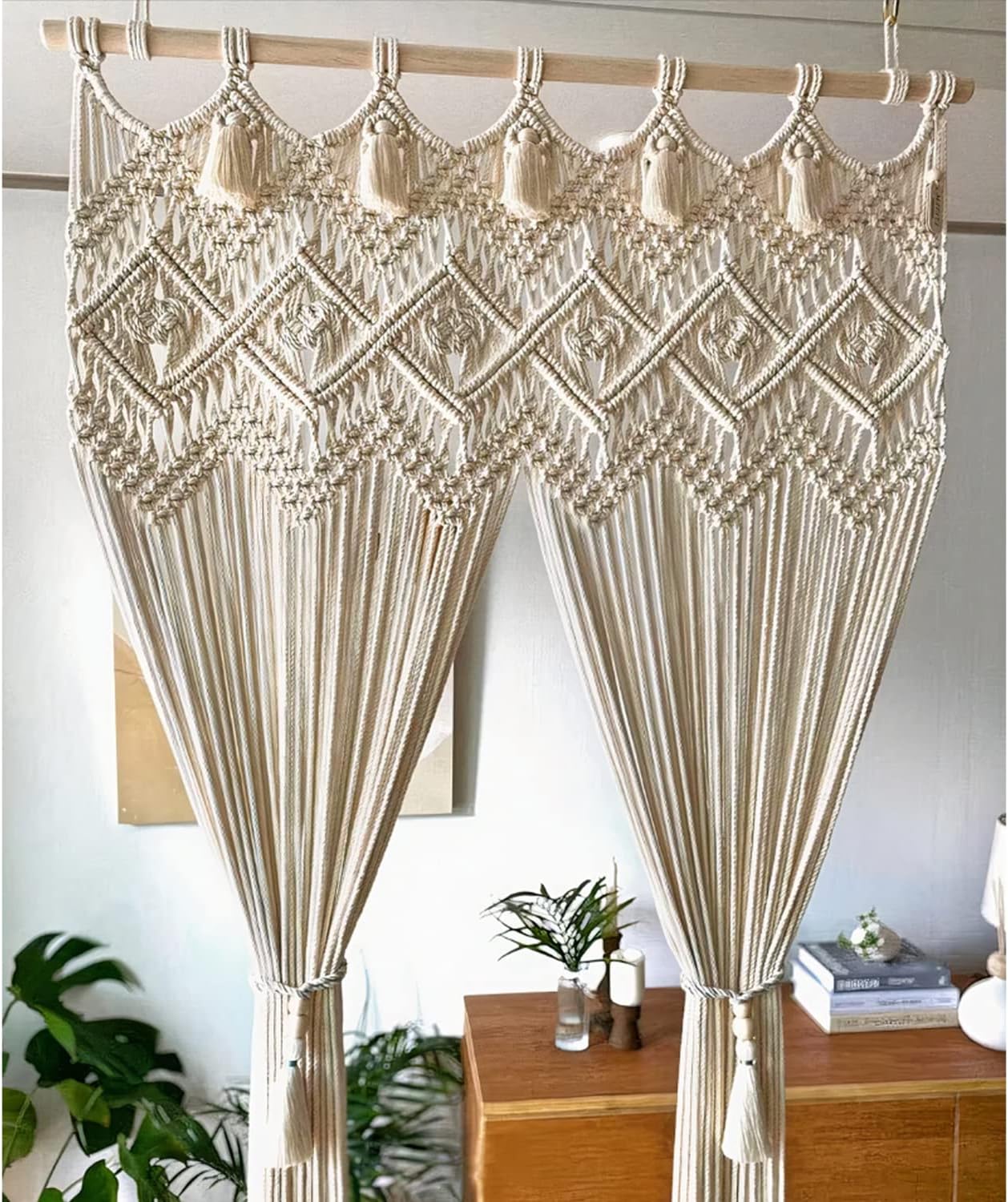 Decazone Macramé Curtains for Doorways, Window, Macrame Door Curtains Boho Wedding Decor, Macrame Wedding Backdrop, Bohemian Decor, 48 x 84 Inch, Beige (Bohemian)