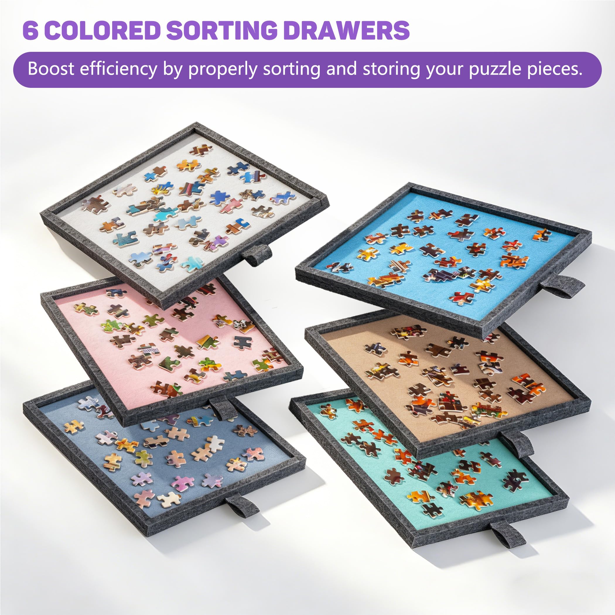 Planche de puzzle inclinable de 1000 pièces avec support et housse 2 en 1, table de puzzle à 3 angles réglables avec 6 tiroirs colorés, planches de jeu légères pour adultes