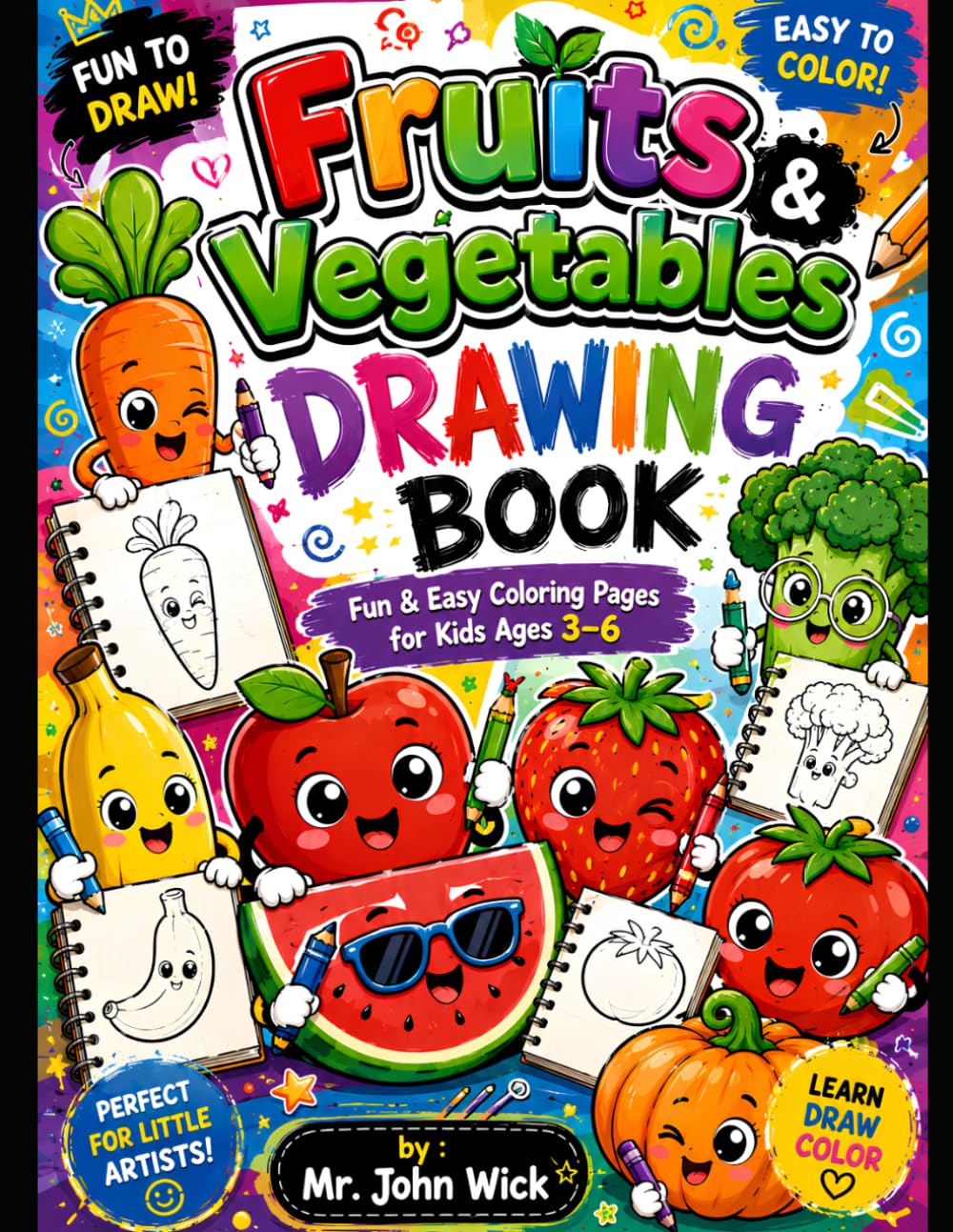 Fruits & Vegetables Drawing Book: Fun & Easy Coloring Pages for Kids Ages 3–6
