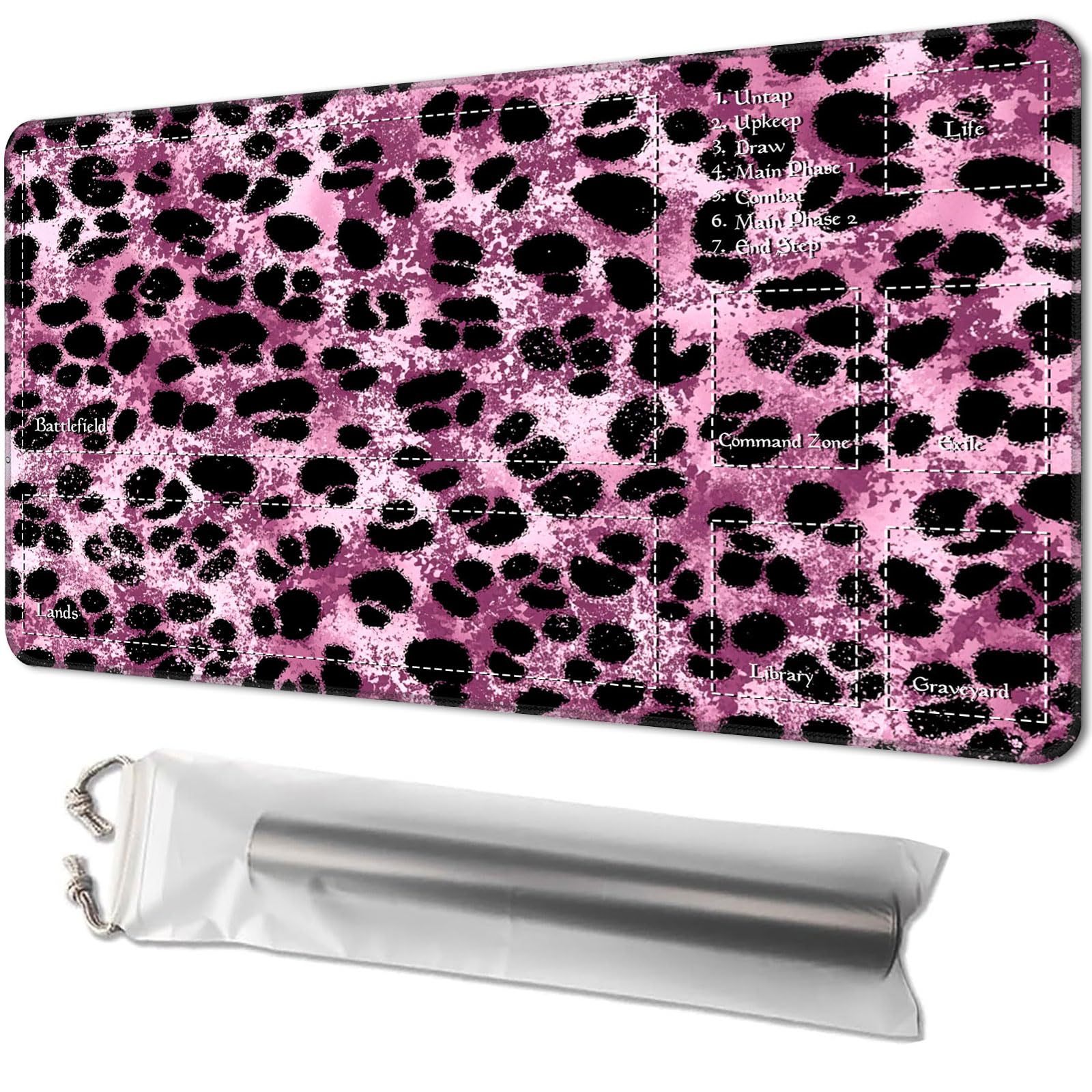 Playmat for MTG, Game Mat 24 x 14 inches, with Free Storage Bags, TCG and Board Game Mat for Cards, Ideal for Card Game Enthusiasts, Leopard Print Pink