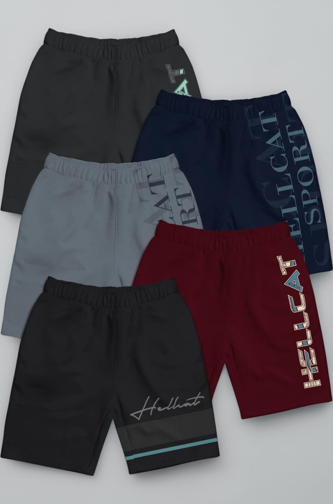 Pack of 5 Trendy Typographic Printed Mid Rise Shorts for Boys