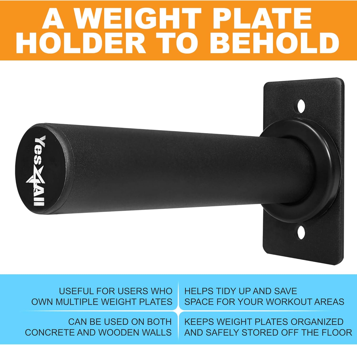 Yes4All Wall Mounted Weight Plate Holder – 2-inch Olympic Weight Plate Storage, Sold in Pairs : Sports & Outdoors