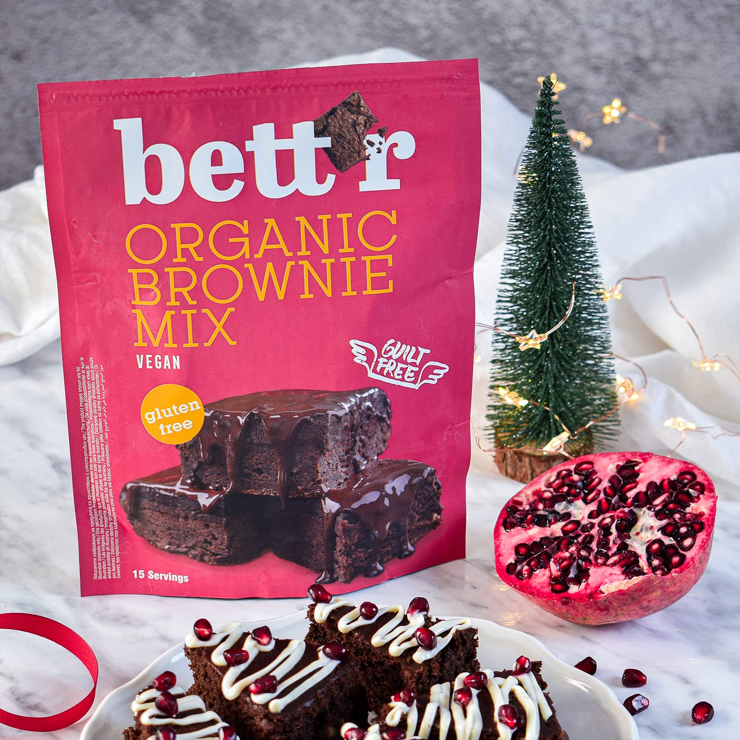 bett'r Organic Brownie Mix, Bio, Vegane & Gluten free Brownies Mit Reichhaltigem Kakaogeschmack-6 x 400g-jeweils 15 Portionen