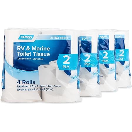 Amazon.com: RV 2 Ply Toilet Tissue - 4 Rolls Sewer-Safe, Septic-Safe, Biodegradable : Health ...
