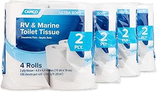 Camco RV Bathroom Toilet Tissue - 16 rolls | Septic and sewer safe | Biodegradable 2-Ply Bath Tissue | White | 500 Sheets ...
