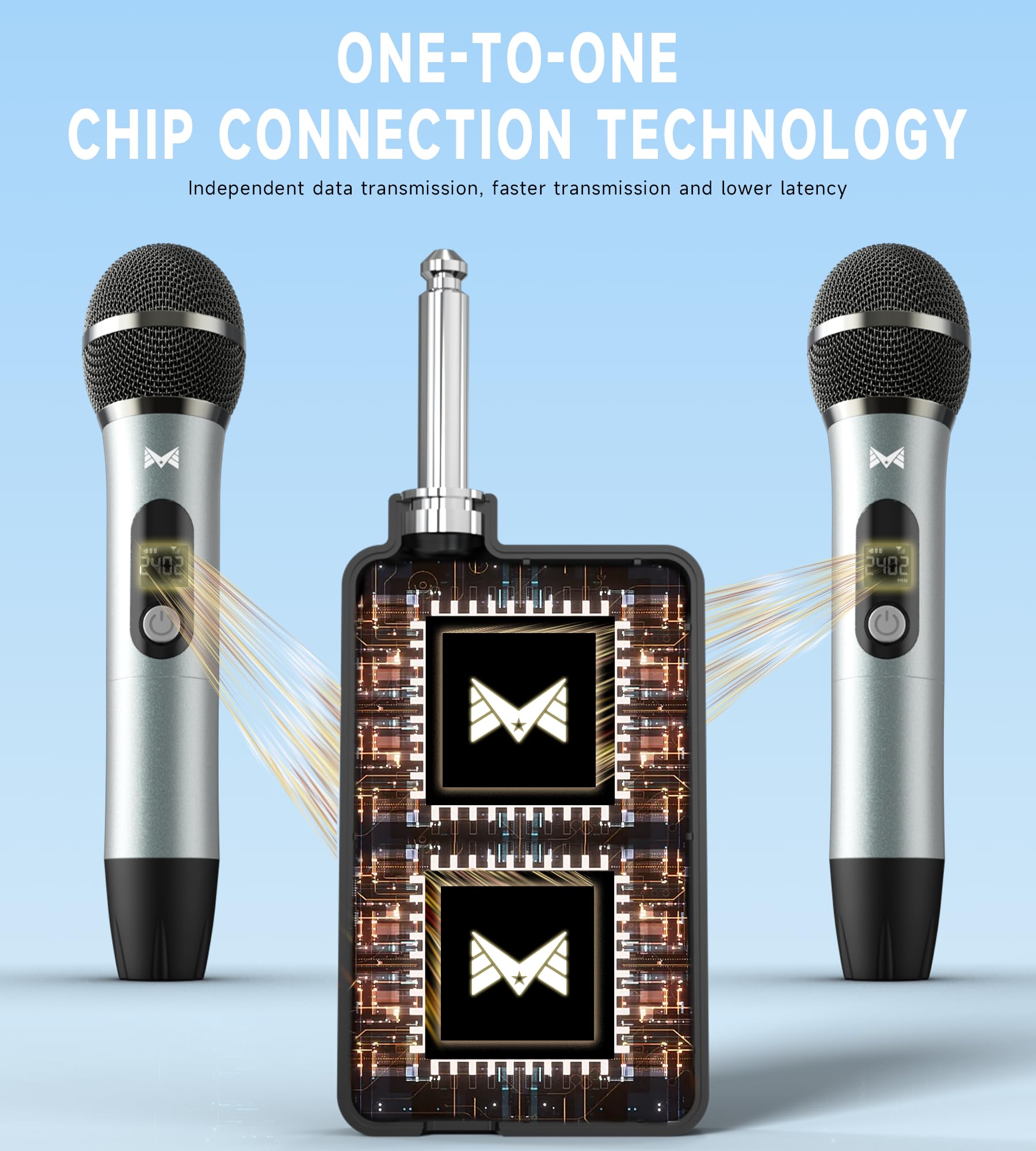 Microfono Wireless, Microfono con Connessione Chip Uno a Uno, Durata 40 Ore, Ricezione a Distanza di 200 Piedi, Microfono a Tubo Semi-Metallico Per Canto, Registrazione Video, Feste a Casa (Nero)