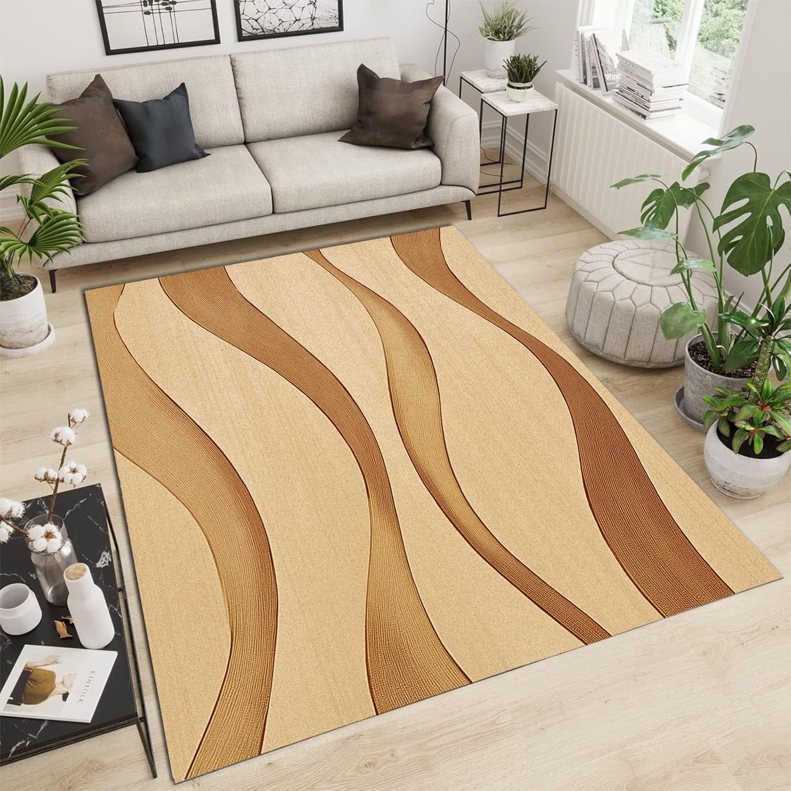 Grand tapis de salon doux à motif tourbillonnant pour créer un coin cosy