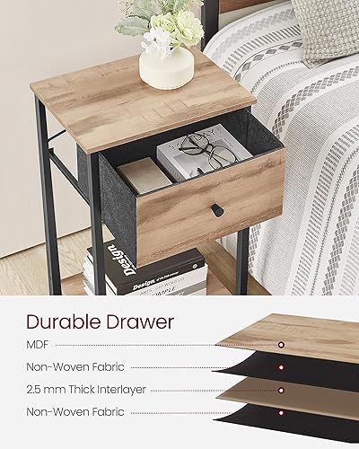 Miniatura 6 de VASAGLE Mesita de noche, mesa auxiliar con cajón de tela, mesa auxiliar de 24 pulgadas de alto con estante de almacenamiento, dormitorio, roble