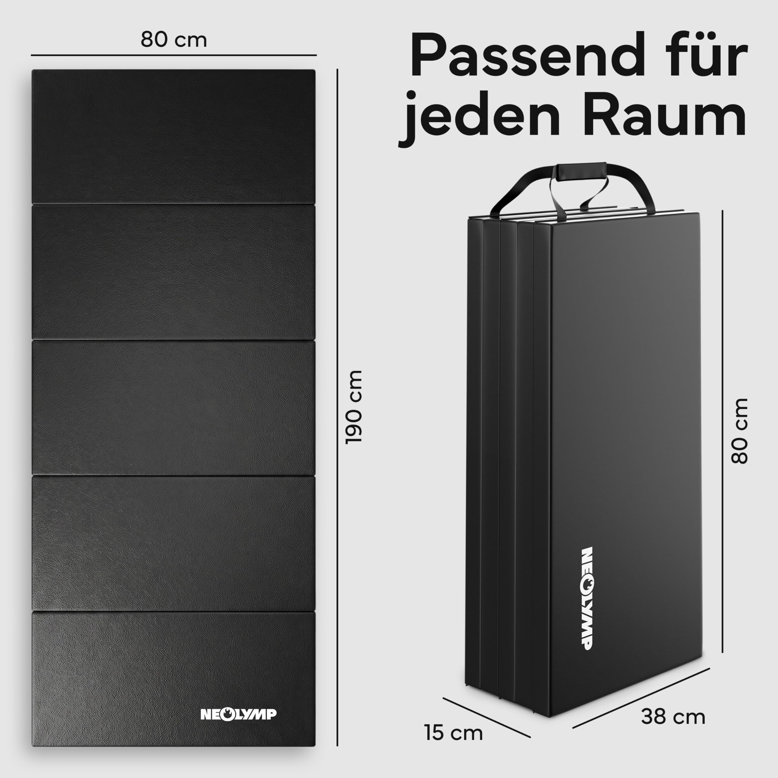 NEOLYMP Turnmatte klappbar - Faltbare Gymnastikmatte für Zuhause - Dicke Fitnessmatte für Kampfsport, Yoga & Pilates - Weiche Bodenmatte mit Tragegriff & Klett-Verbindung - Platzsparende Sportmatte
