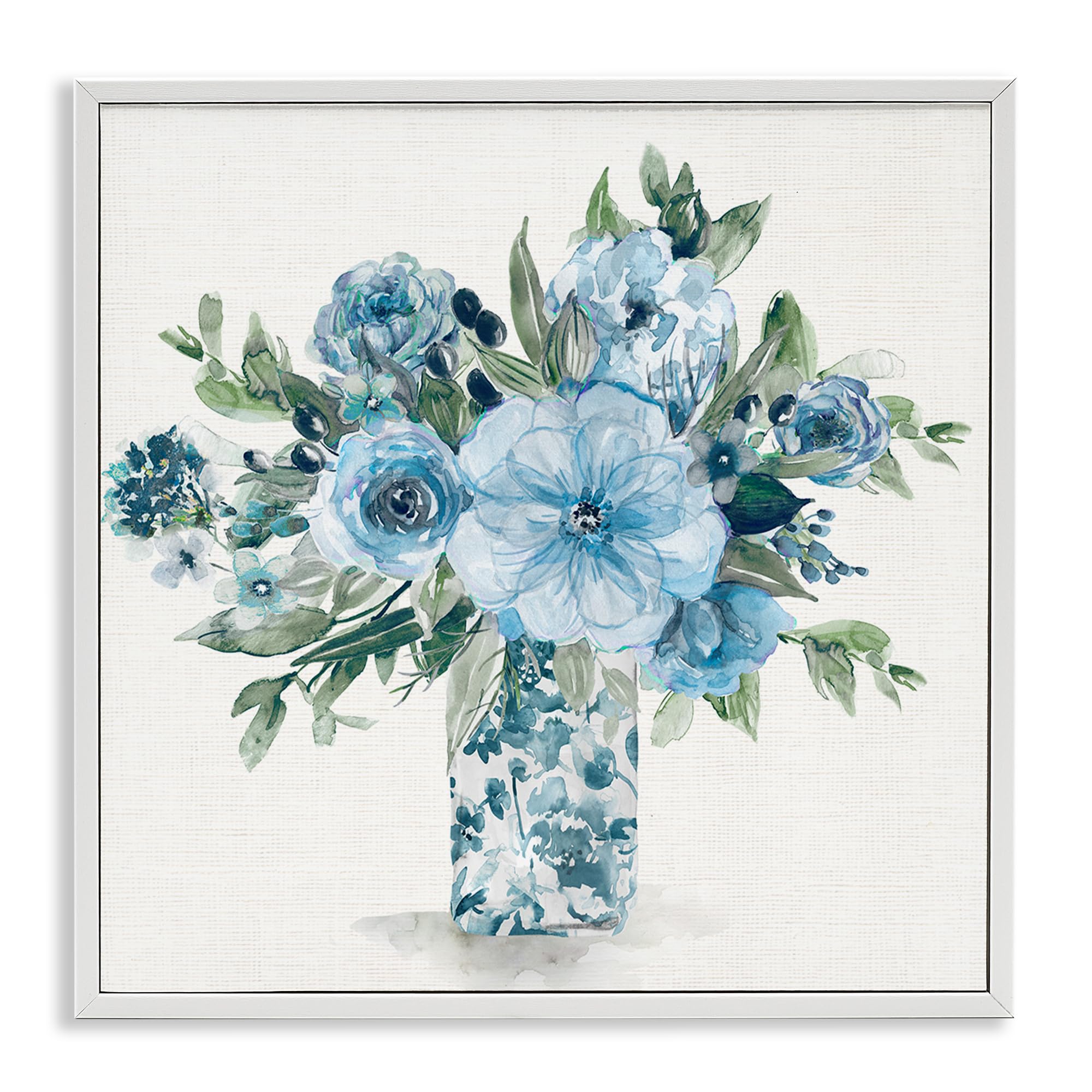 Stupell Industries Coastal White (Textured) Pastel Blue Bouquet Floral, 17 X 17 Inch Framed Giclée Print
