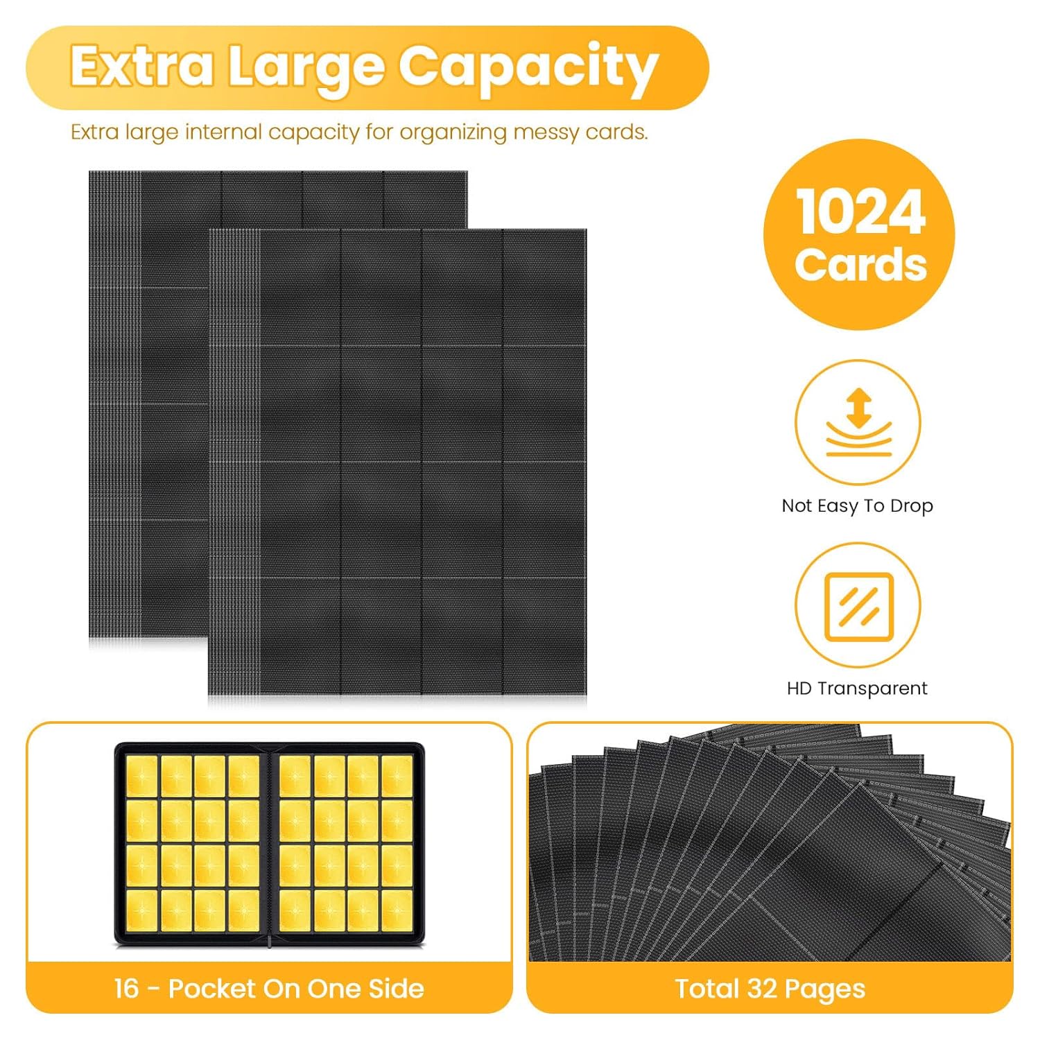 Hoiock Trading Card Binder 1024 Pockets Card Binder 16 Pocket Zip Side Loading Pocket Binder with 32 Card Collection Binder for Baseball Sports Cards and Game Cards - Gifts for Boys and Girls