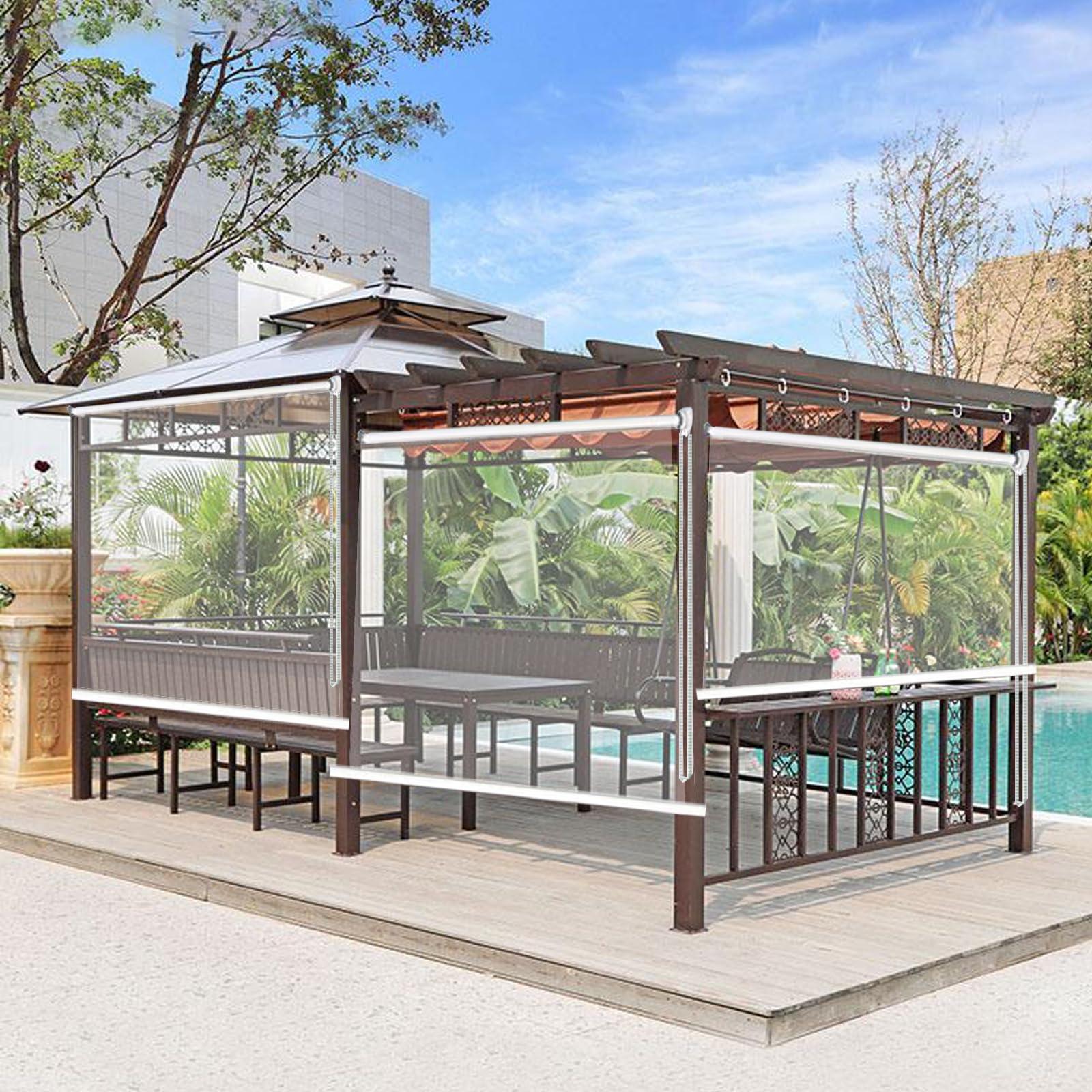 Persiana Romana,Estor Enrollable Transparente,Persianas Enrollables al Aire Libre,Toldo Vertical para Ventanas Balcón Terraza Pérgola,Persiana Enrollable Prueba de Lluvia (W160xH200cm/W63 xH79)