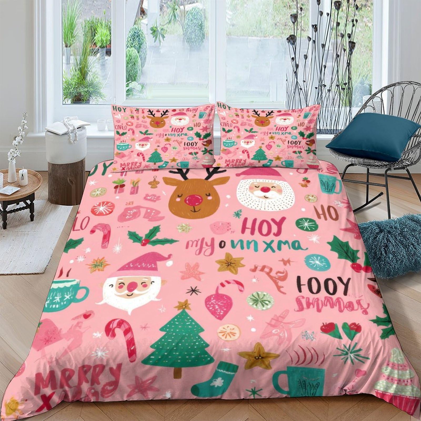 Ctjqhvkz Style-10 3D Printed Christmas Reindeer Fitted Sheet Microfiber Festive Santa Bed Cover For Home Bedroom Dorm Decor Easy Care Single（135X200cm）