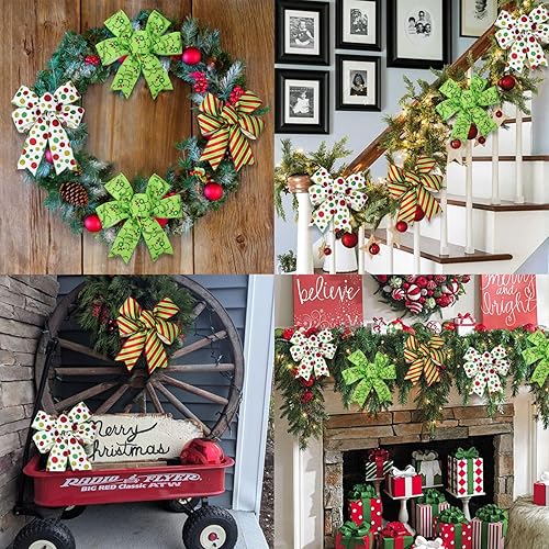 Miniatura 5 de Cinta de Navidad con cable de 2.5 pulgadas, 6 rollos de 30 yardas de cinta de Navidad roja y verde para árbollazocorona, cintas con cable,