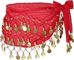 Jmkcoz Women Belly Dance Hip Scarf with Sequins Coins, Belly Dancing Skirts Wrap for Bellydance Halloween Performance Costume