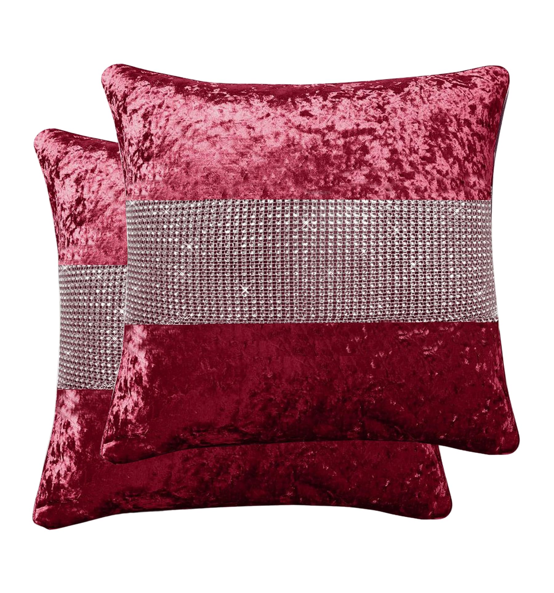 StylemyBedroom Set of 2 Crushed Velvet Diamanté Cushion Covers in 8 Colours - 18"x18" / 45x45cm