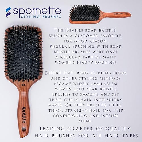 Miniatura 8 de Spornette Deville Cushion Paddle Brush - Cepillo de cerdas de jabalí con mango de madera, para alisar, alisar, desenredar, peinar y cepillar para