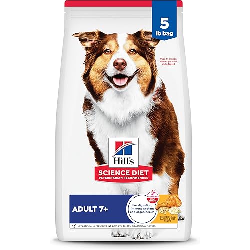 Hill's Science Diet Adult 7+, Senior Adult 7+ Premium Nutrition, Dry Dog Food, Chicken, Brown Rice, & Barley, 5 lb Bag
