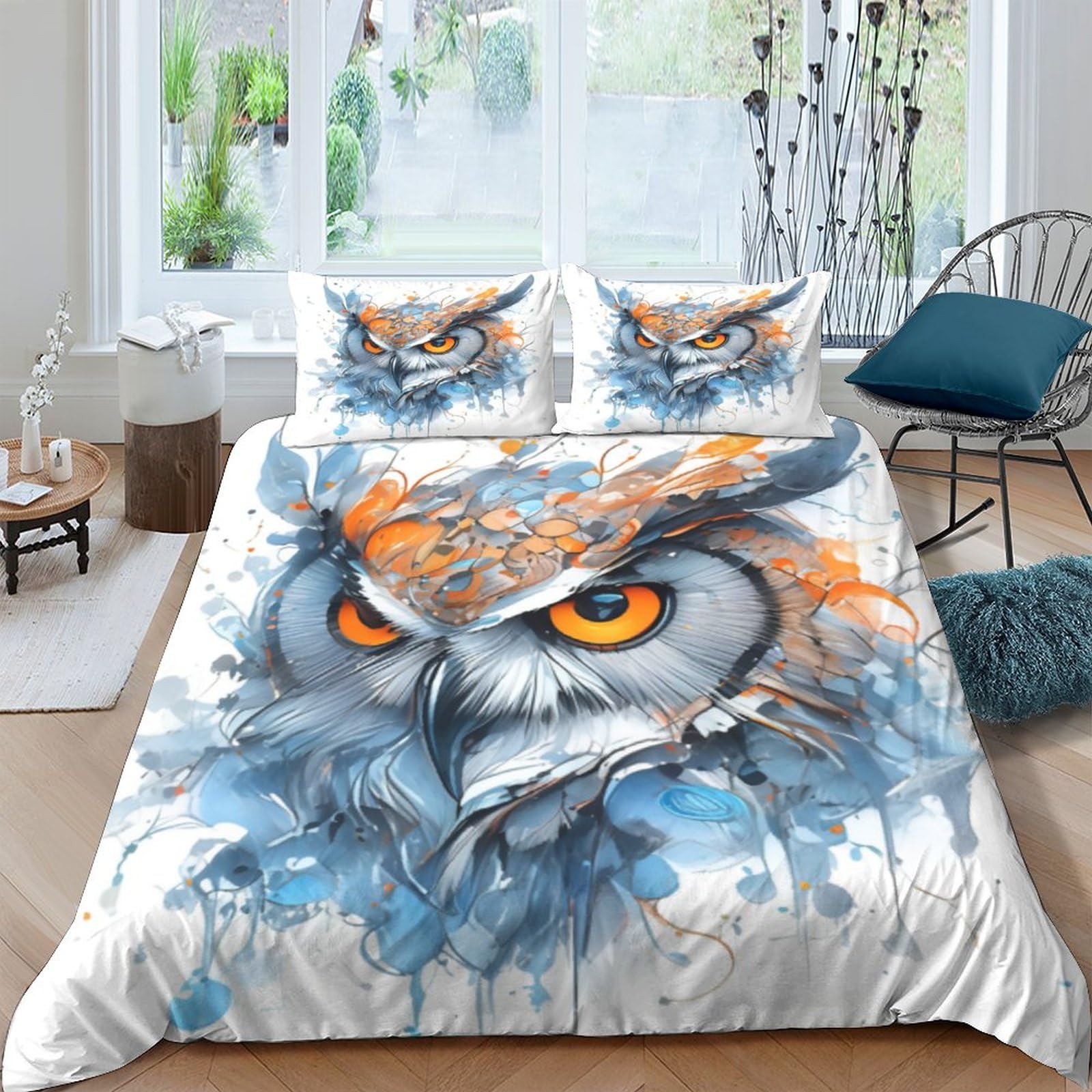 Parure de lit hiboux style animalier pour chambre enfant et adulte