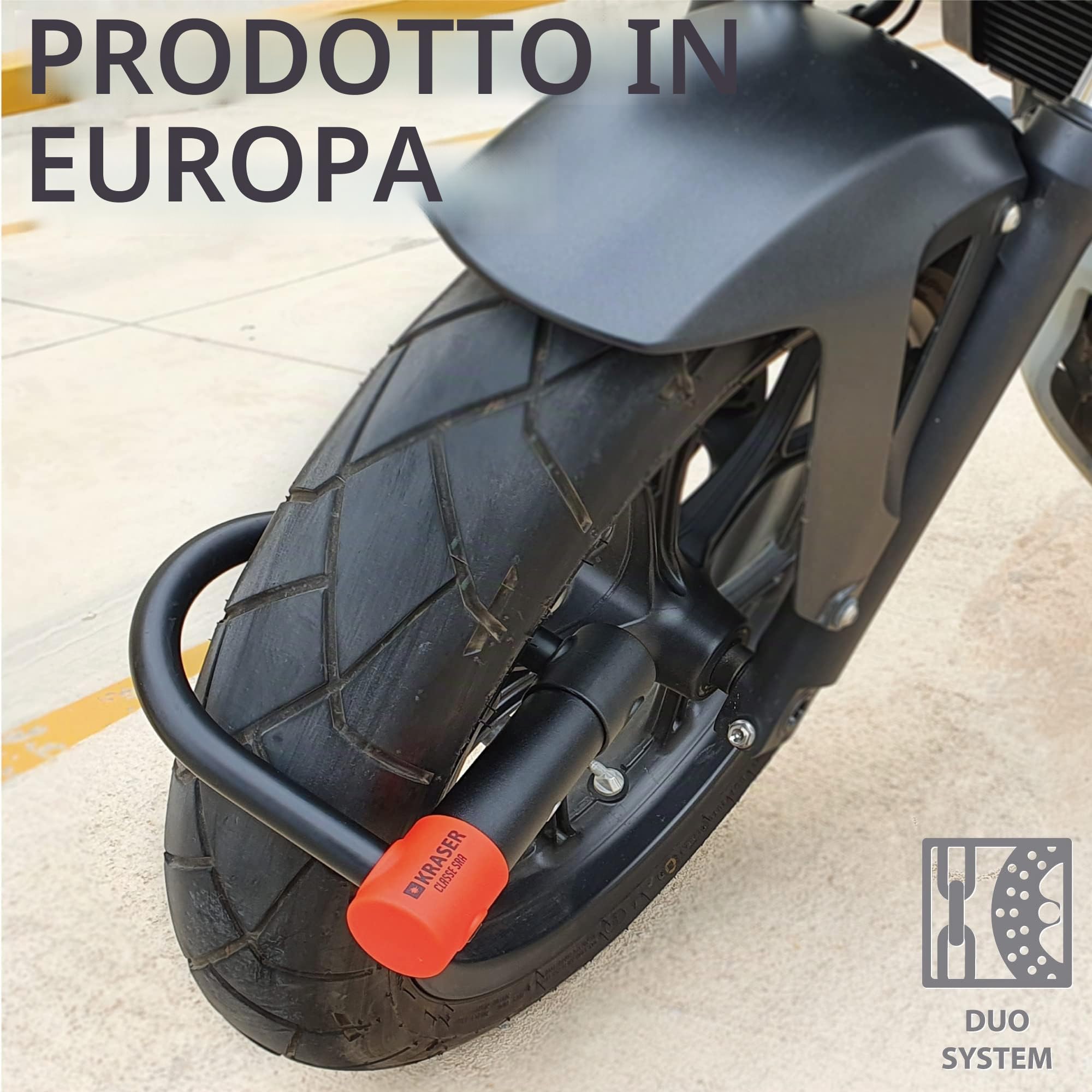 KRASER KR120S Lucchetto a U Blocco Ruota, Robusto, Omologato SRA, Alta Sicurezza Testata, Arco 120x125mm ø18mm Doppia Chiusura, Serratura Antistrappo, Antifurto U Lock per Moto, Scooter